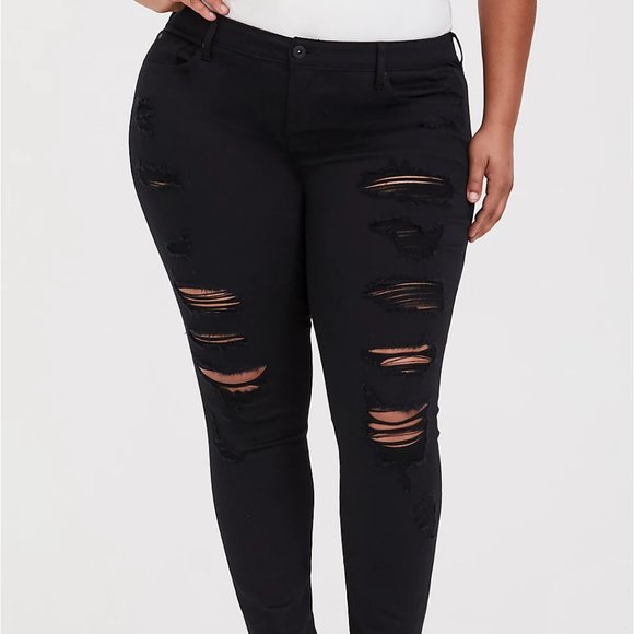 torrid Denim - Torrid 26 R Jeans Black Skinny Stretch Shredded